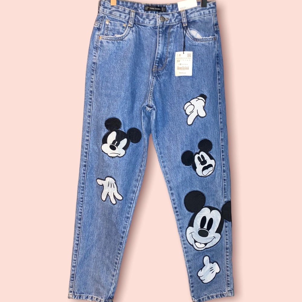 Zara Trafaluc Mikey Mouse High Rise Blue Denim Jeans Adult Women’s Size 2 NWT